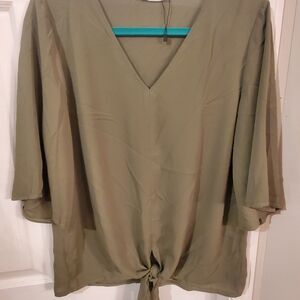 Olive Green Women's V-Neck Top
